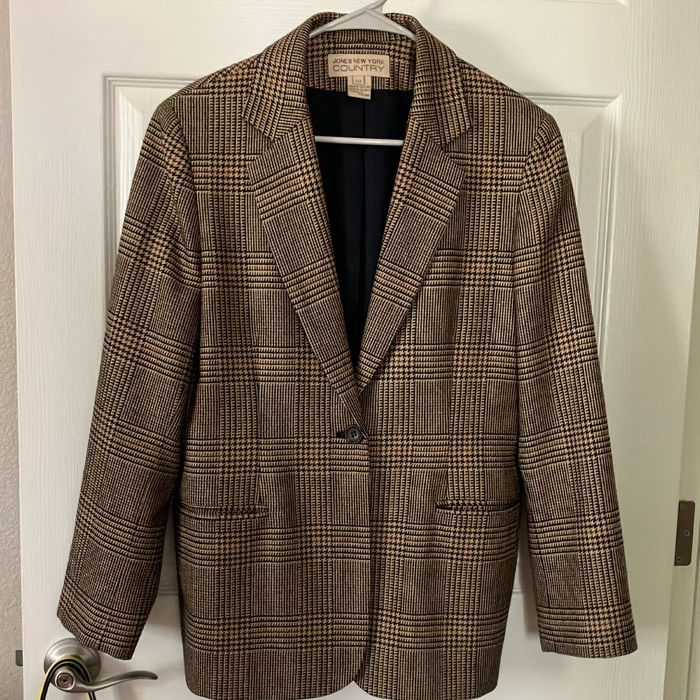 Jones New York Country Silk/Wool Checkered Blazer